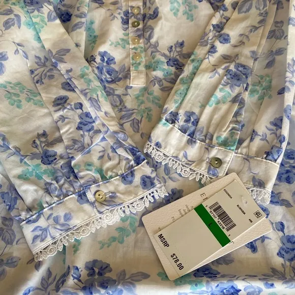 NEW Eileen West Cotton Floral Ballet Long Sleeve Nightgown With Pockets