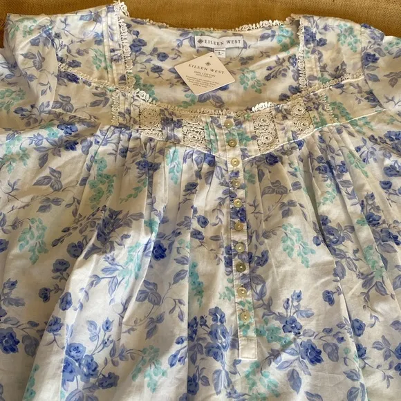 NEW Eileen West Cotton Floral Ballet Long Sleeve Nightgown With Pockets