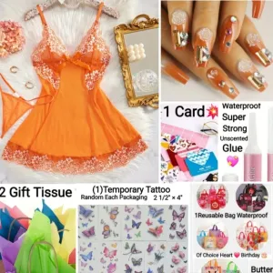 NEW💥 Sexy Orange Lace Lingerie Set W/Thong, Ect. Gift Bag 💝