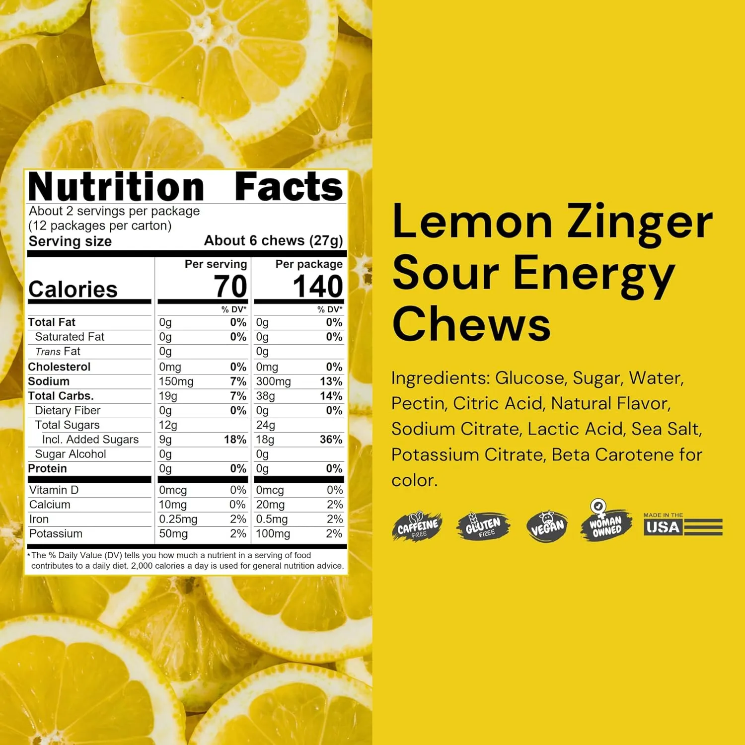 noogs | Sour Energy Chews | Lemon Zinger | 1.9 oz