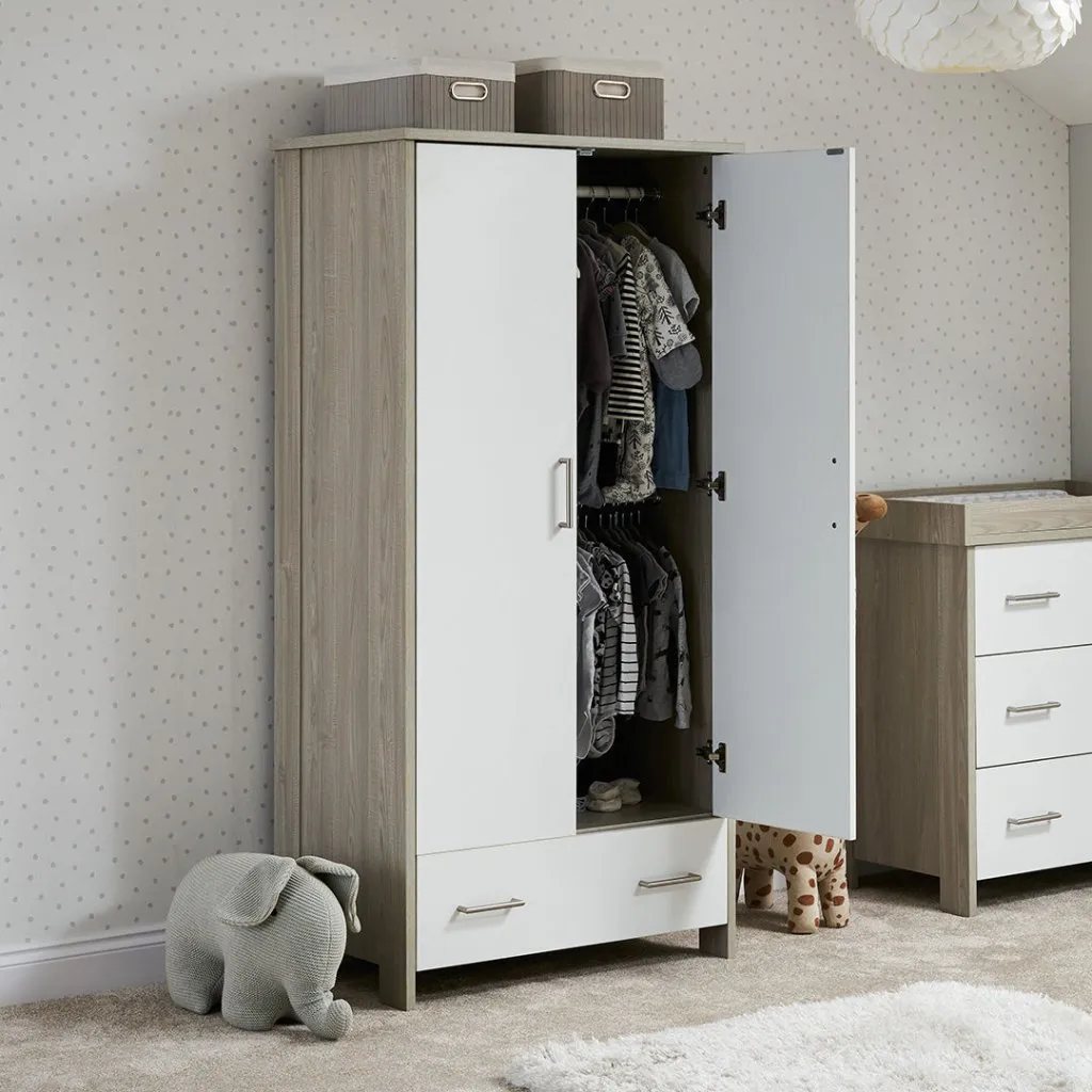 OBABY Nika Double Wardrobe - Grey Wash & White