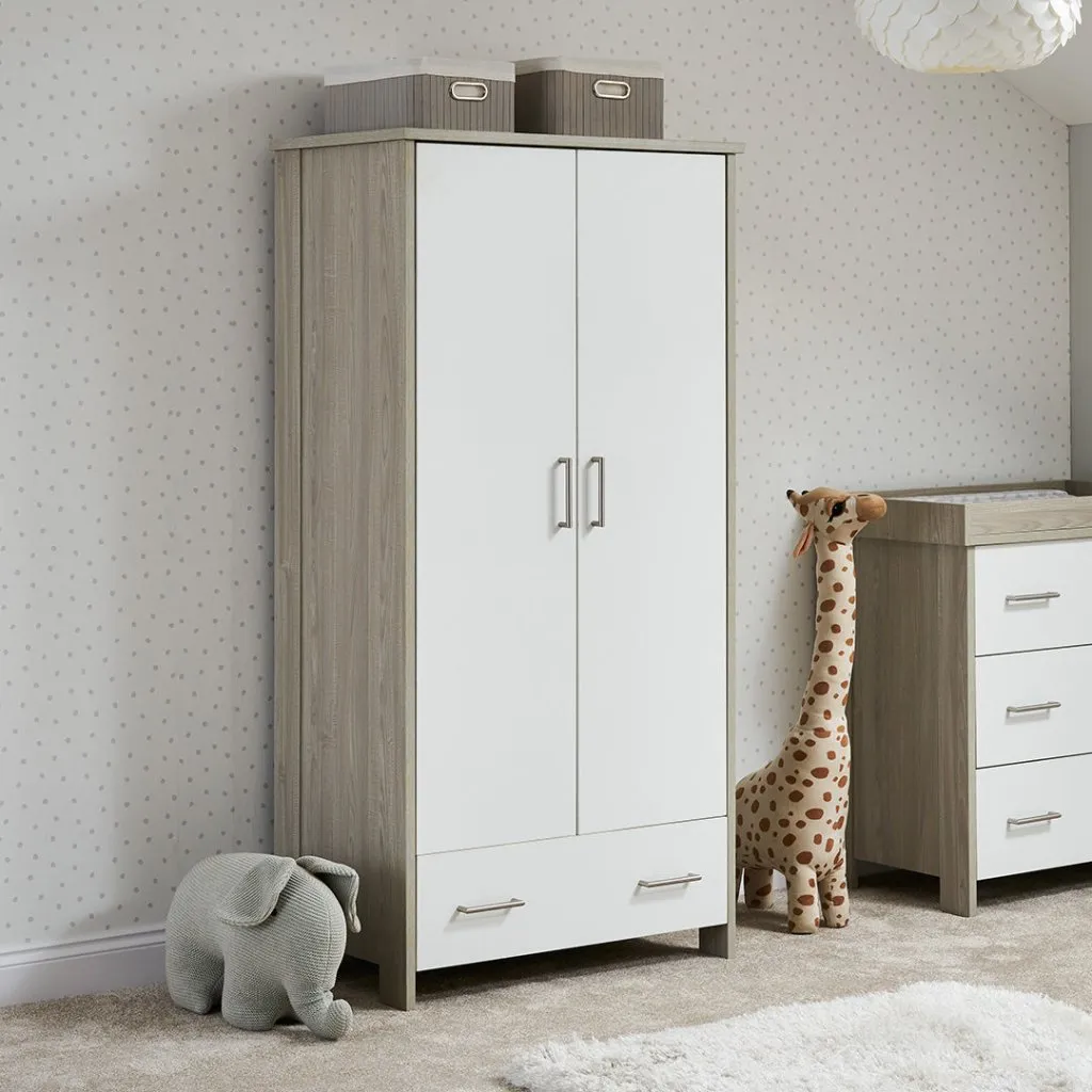 OBABY Nika Double Wardrobe - Grey Wash & White