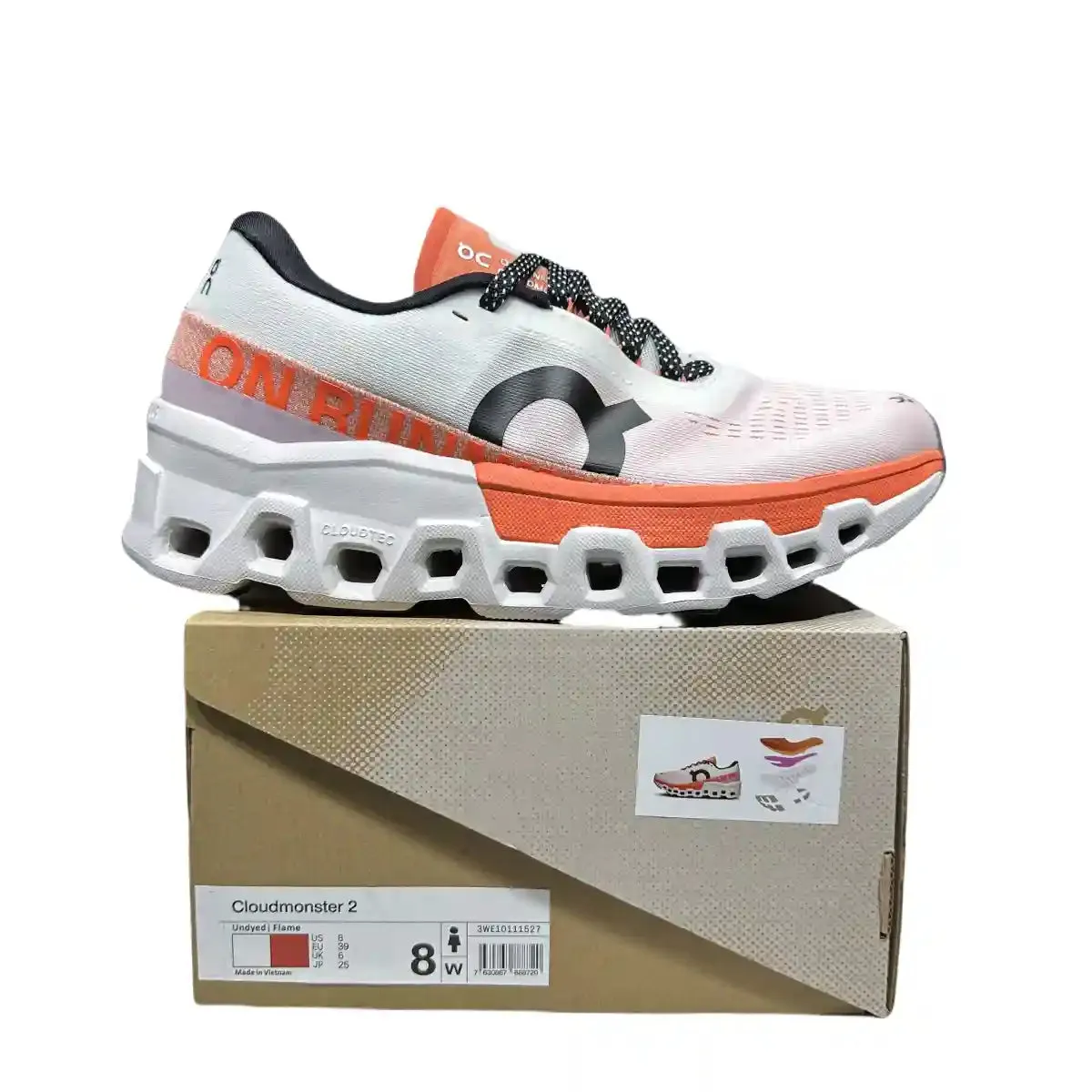 On Cloudmonster 2  Men's White/Tangerine Red