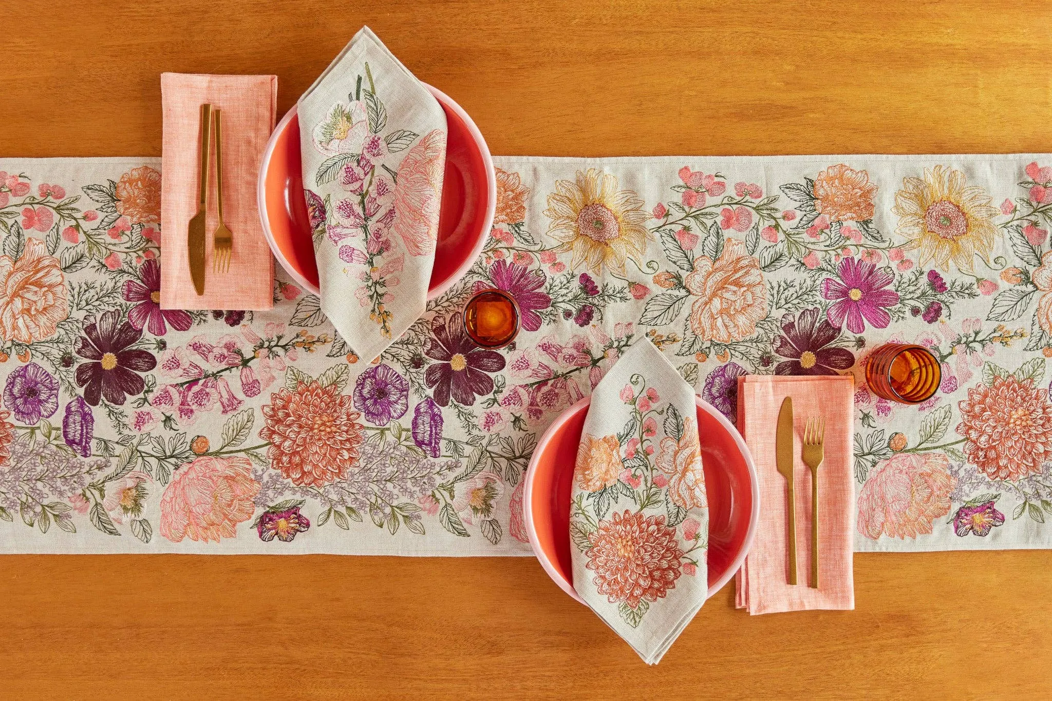 Paradise Garden Embroidered Linen Table Runner