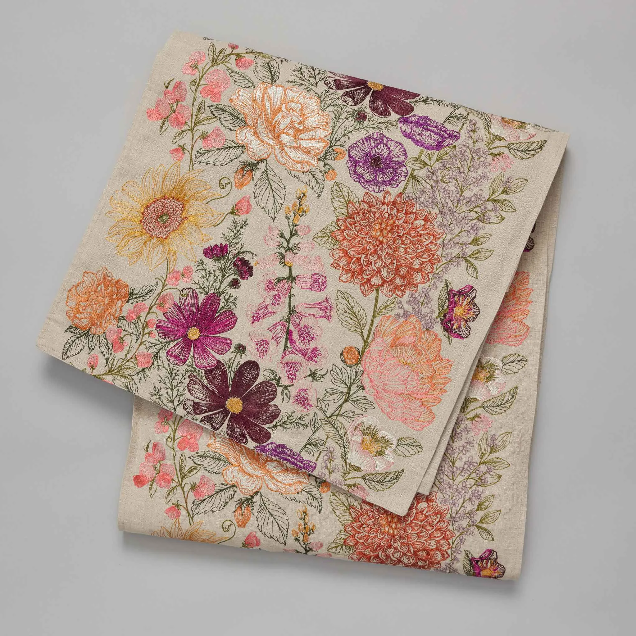 Paradise Garden Embroidered Linen Table Runner