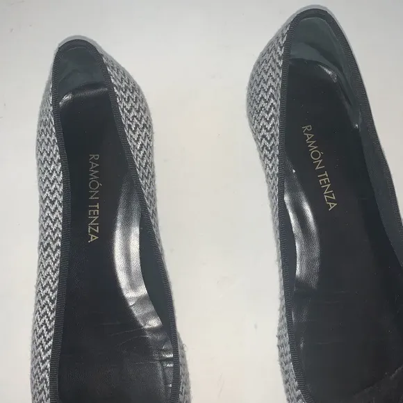 Ramon Tenza Black White Grey Tweed Ballet Flat 8.5