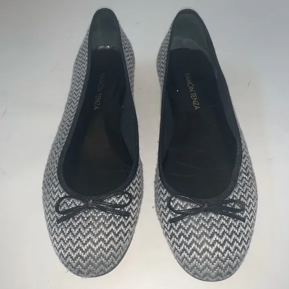 Ramon Tenza Black White Grey Tweed Ballet Flat 8.5