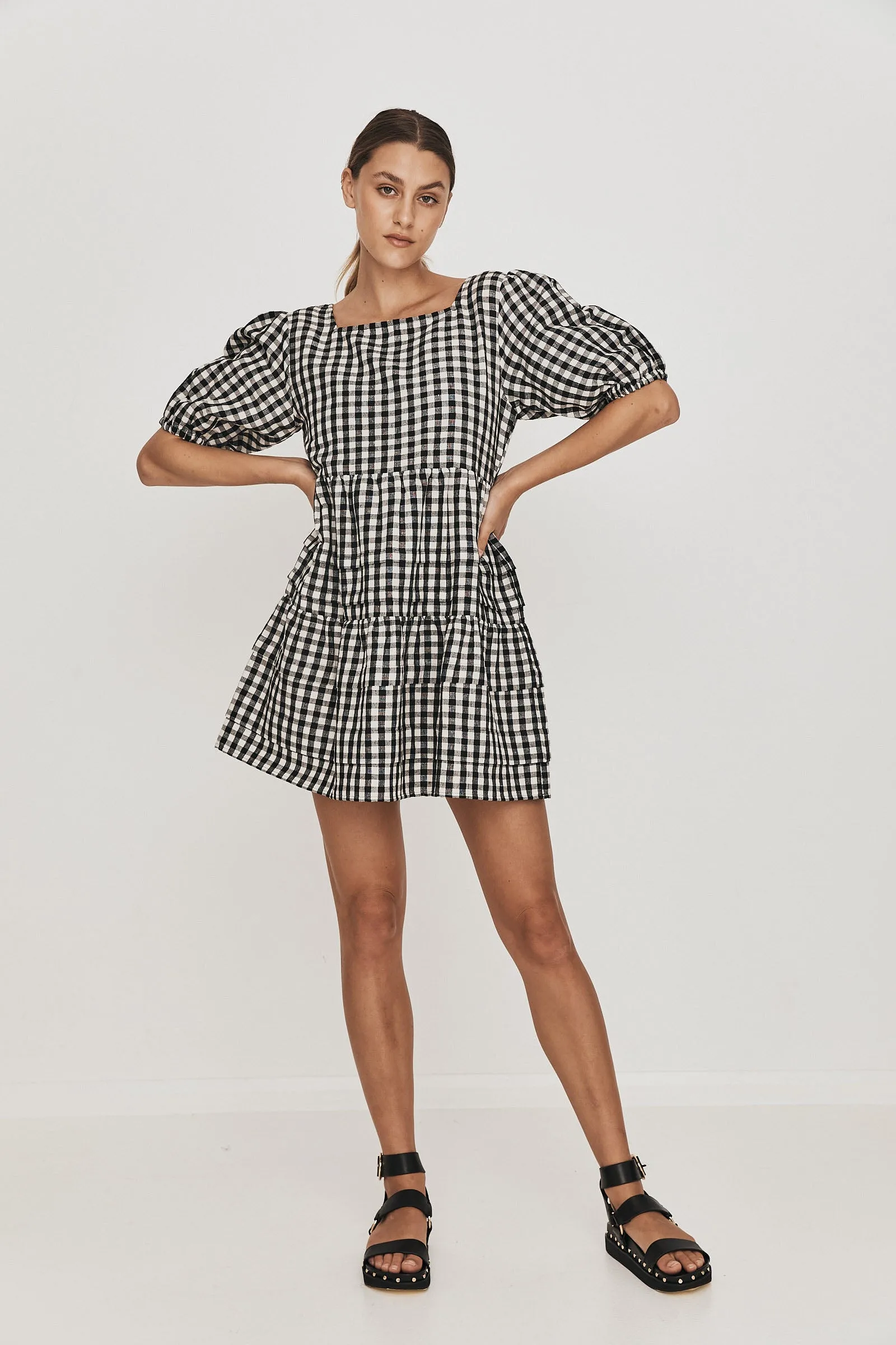 Rikki Smock Dress blk_white Check