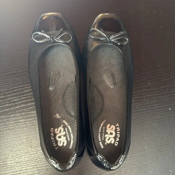 SAS Women's Coco Ballet Flat Black Bow Leather size 5.5 M