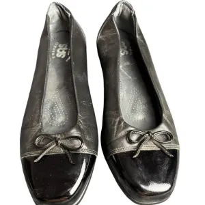 SAS Ballet Flats Black Leather &amp; Patent Bow TriPad Comfort flat Shoe size 7M