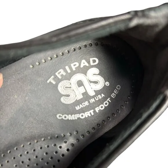 SAS Ballet Flats Black Leather &amp; Patent Bow TriPad Comfort flat Shoe size 7M