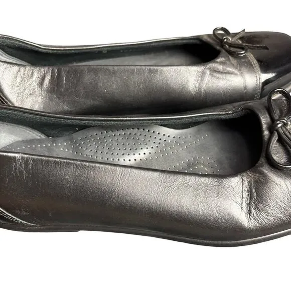 SAS Ballet Flats Black Leather &amp; Patent Bow TriPad Comfort flat Shoe size 7M