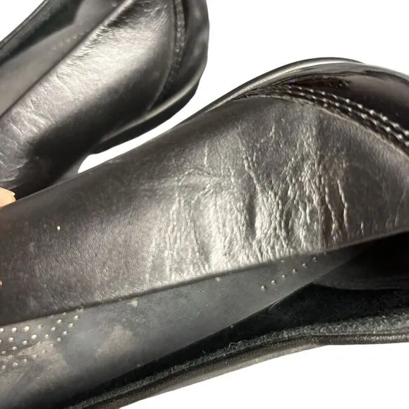 SAS Ballet Flats Black Leather &amp; Patent Bow TriPad Comfort flat Shoe size 7M