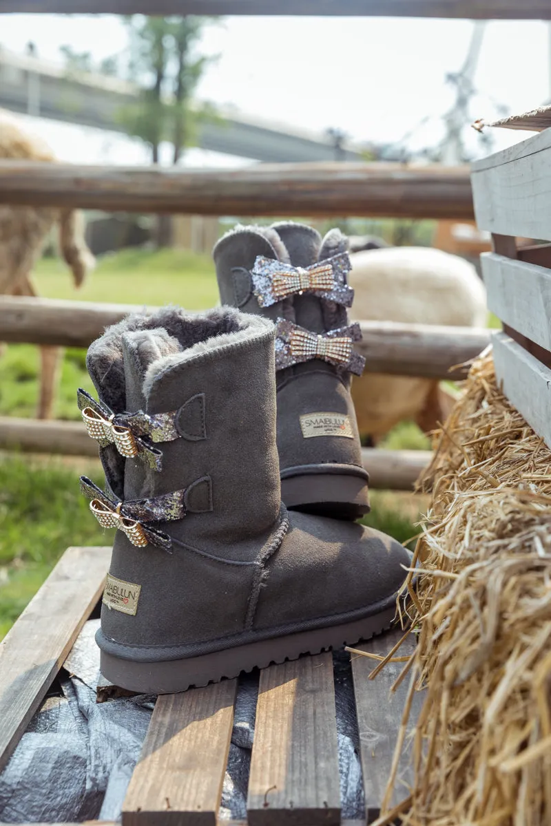 Sequin Bling Ballet Bow Boots - Grey
