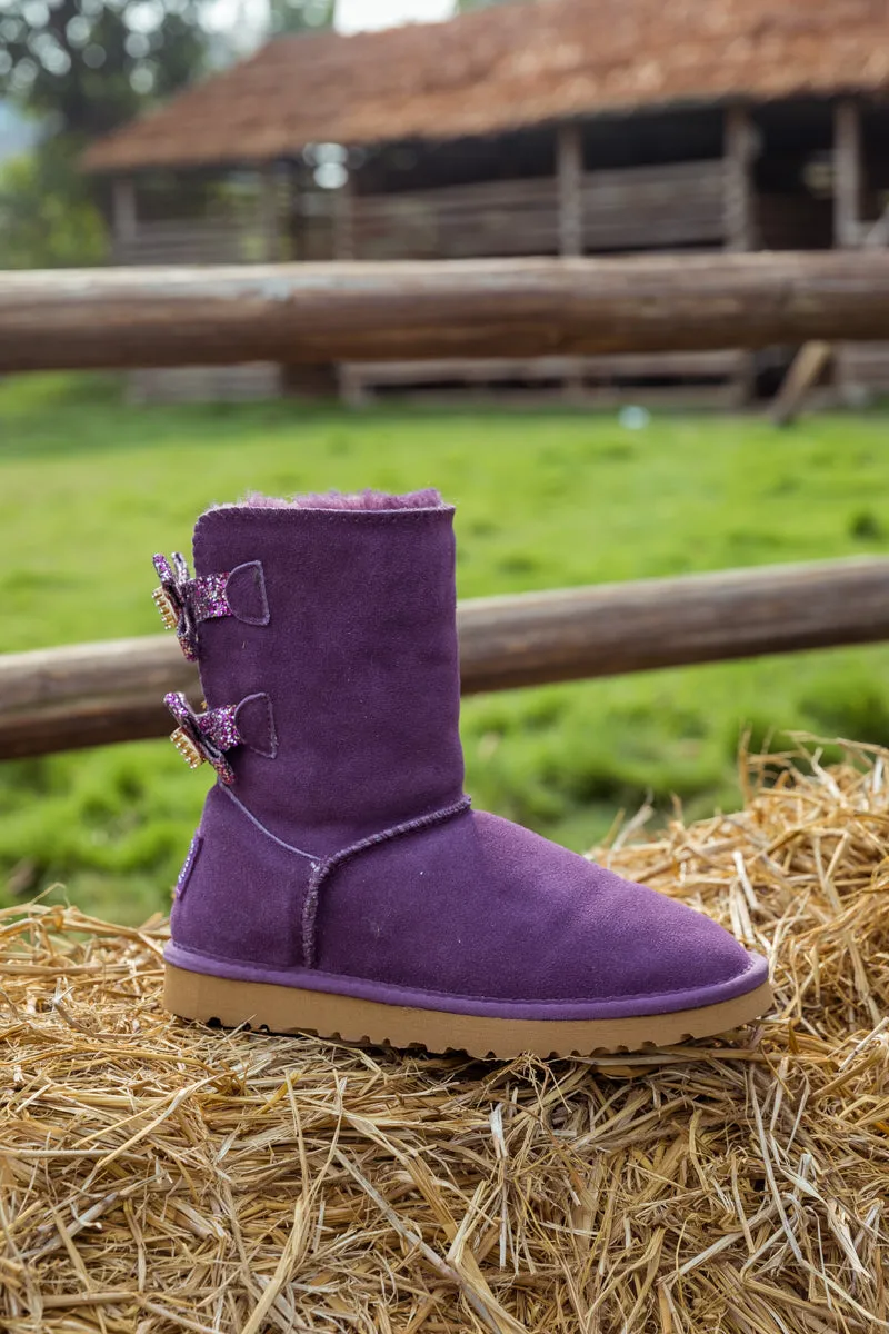 Sequin Bling Ballet Bow Boots - Violet