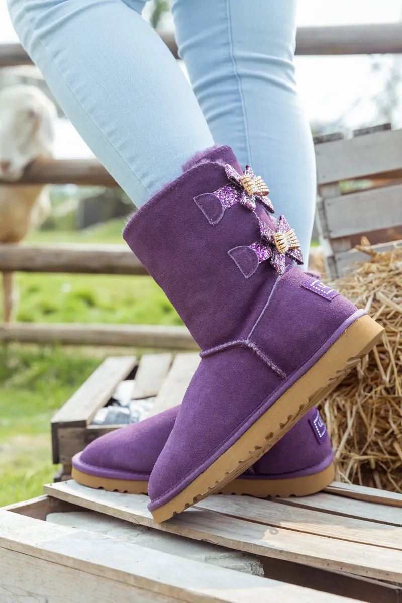 Sequin Bling Ballet Bow Boots - Violet