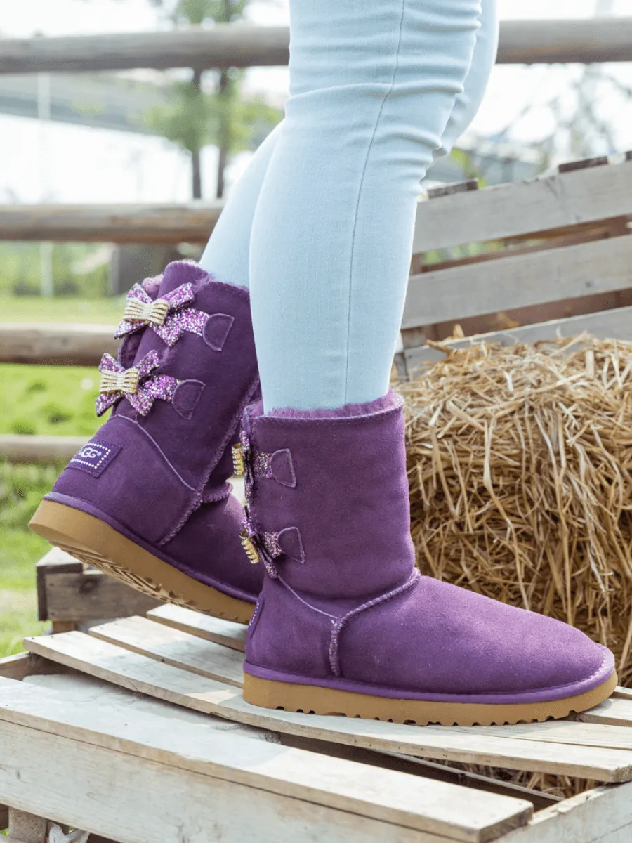 Sequin Bling Ballet Bow Boots - Violet