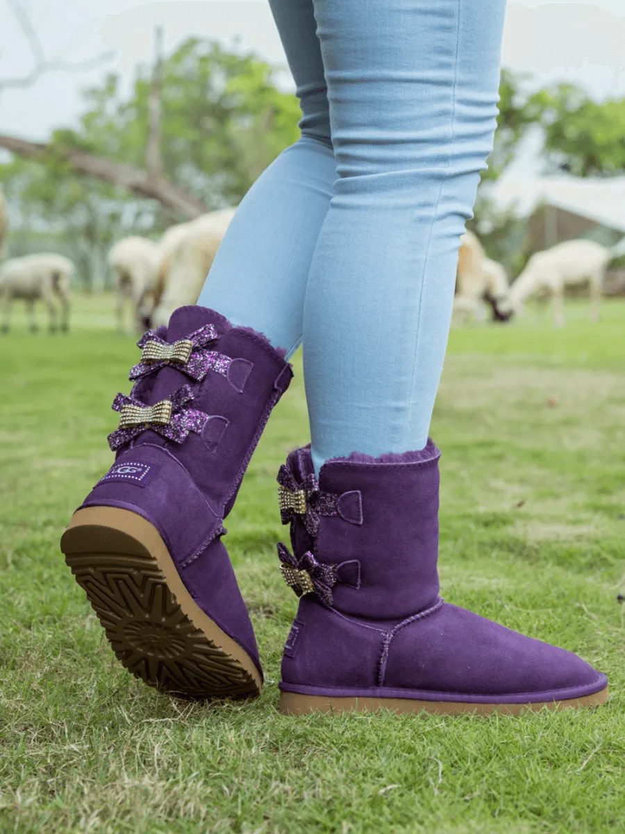 Sequin Bling Ballet Bow Boots - Violet