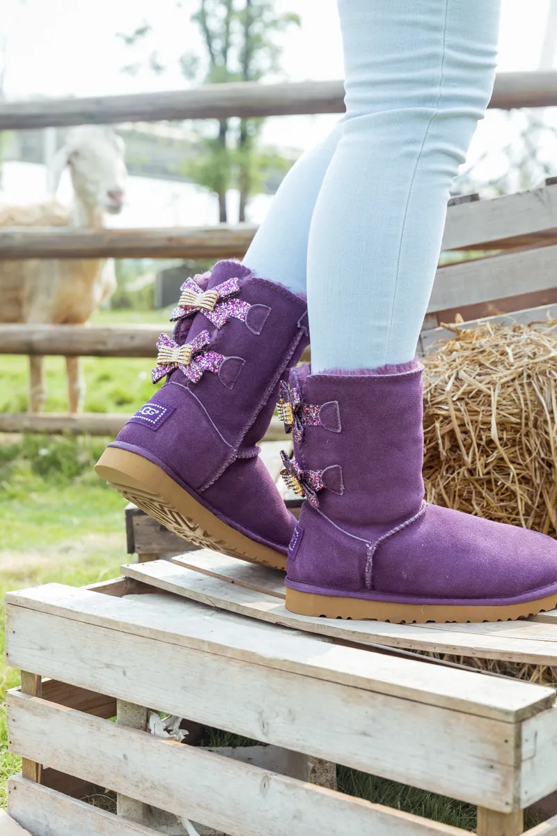 Sequin Bling Ballet Bow Boots - Violet