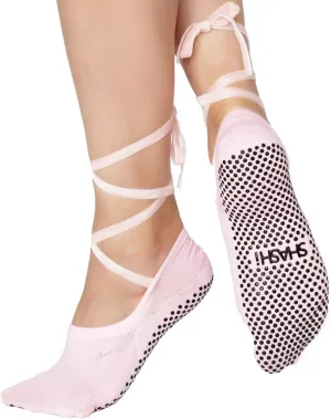 SHASHI Calcetines antideslizantes con agarre de ballet para mujer, con empuñaduras de cinta de terciopelo