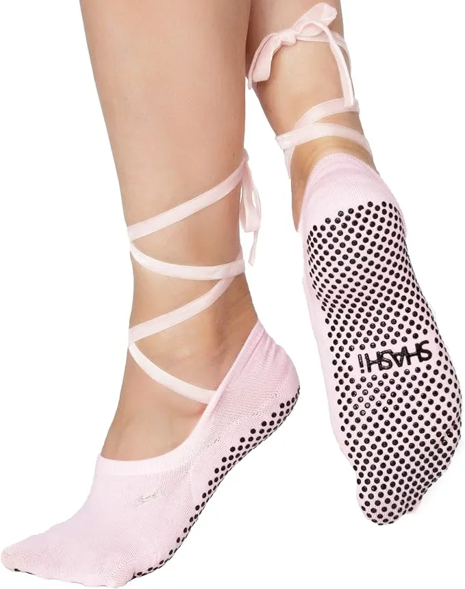 SHASHI Calcetines antideslizantes con agarre de ballet para mujer, con empuñaduras de cinta de terciopelo