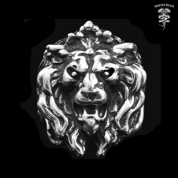 Sterling Silver Majestic Lion Mens Ring