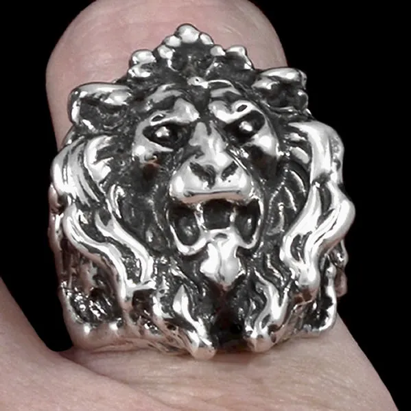 Sterling Silver Majestic Lion Mens Ring