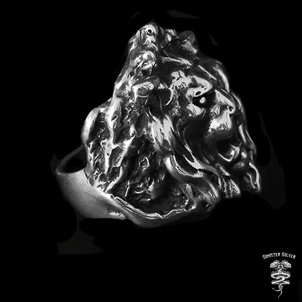 Sterling Silver Majestic Lion Mens Ring