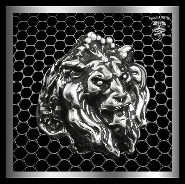 Sterling Silver Majestic Lion Mens Ring