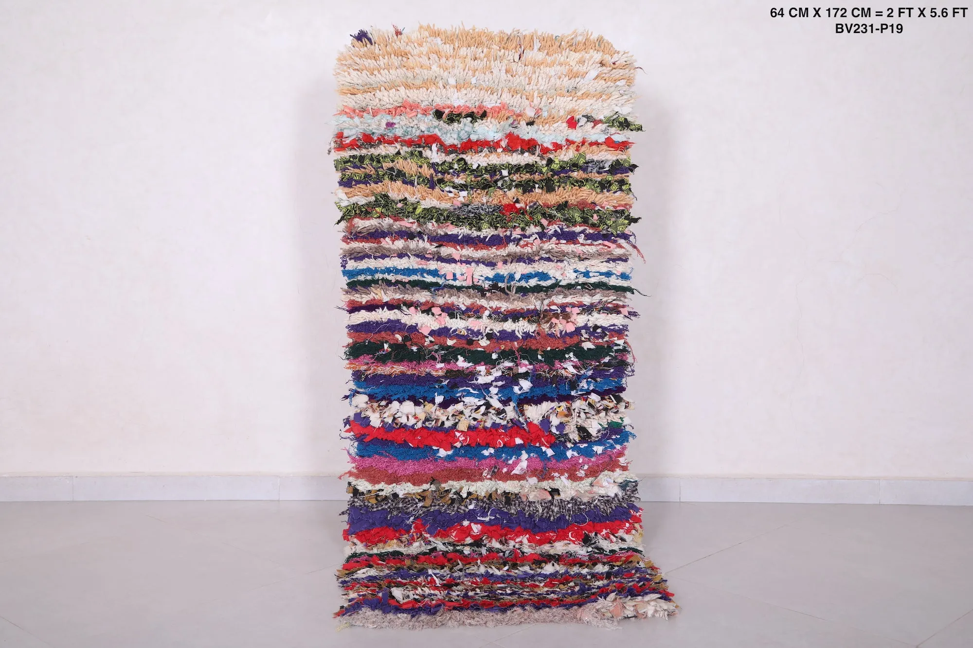 Striped Moroccan Rug Shag 2 X 5.6 Feet