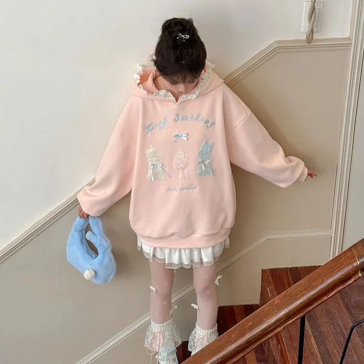 Sweet Ballet Style Pink Pullover Hooded Sweatshirt