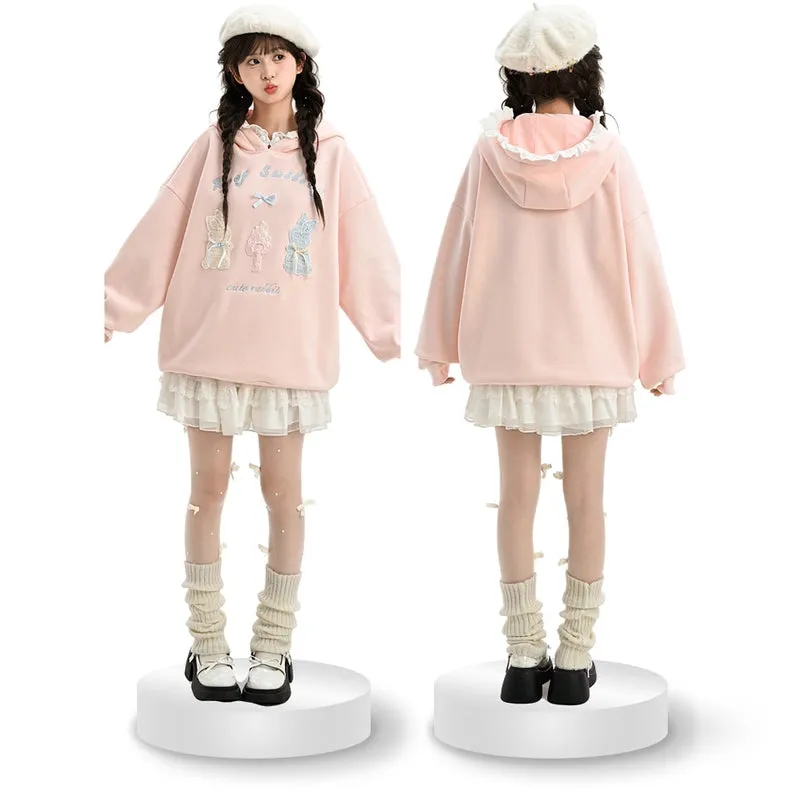 Sweet Ballet Style Pink Pullover Hooded Sweatshirt