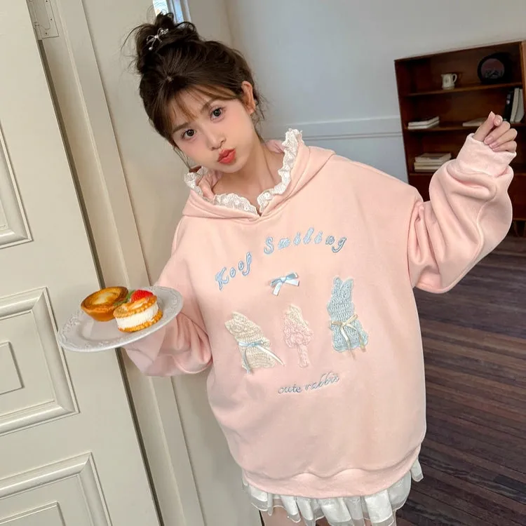 Sweet Ballet Style Pink Pullover Hooded Sweatshirt
