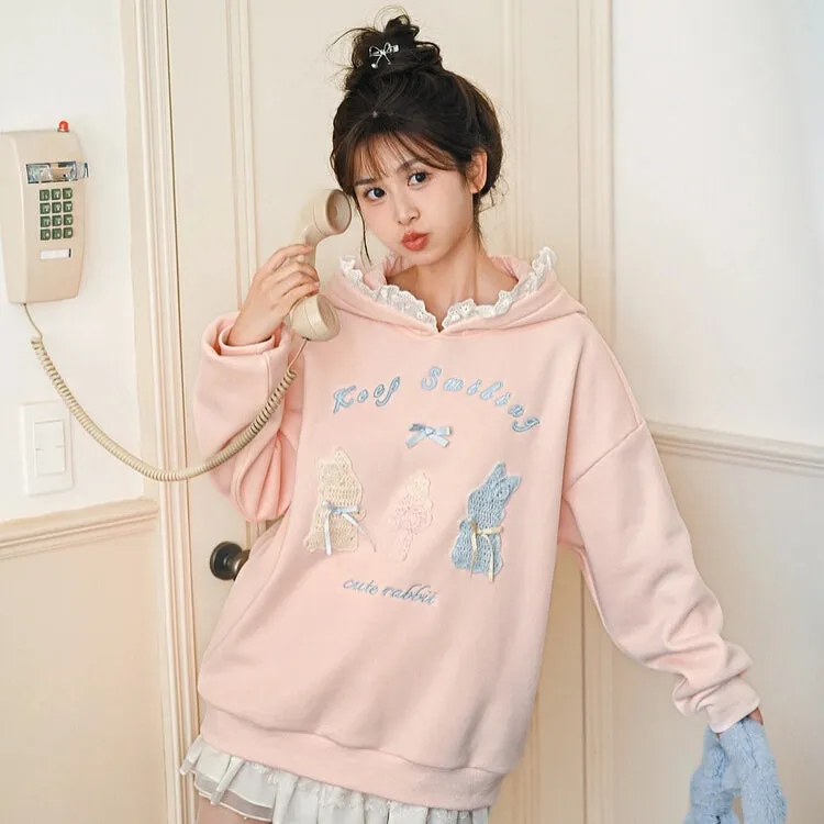 Sweet Ballet Style Pink Pullover Hooded Sweatshirt