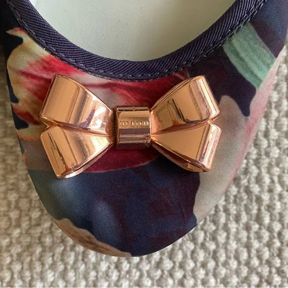 Ted Baker London Imme 2 Ballet Flats Women’s EU 39 Floral Metal Rose Gold Bow