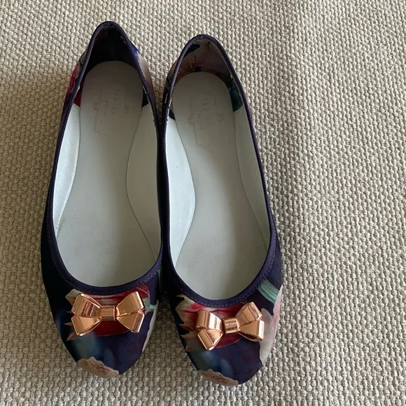 Ted Baker London Imme 2 Ballet Flats Women’s EU 39 Floral Metal Rose Gold Bow