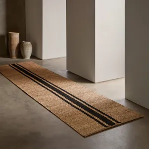Triple Stripe Jute Runner 3.5Ft X 14Ft - Natural/Charcoal Stripe