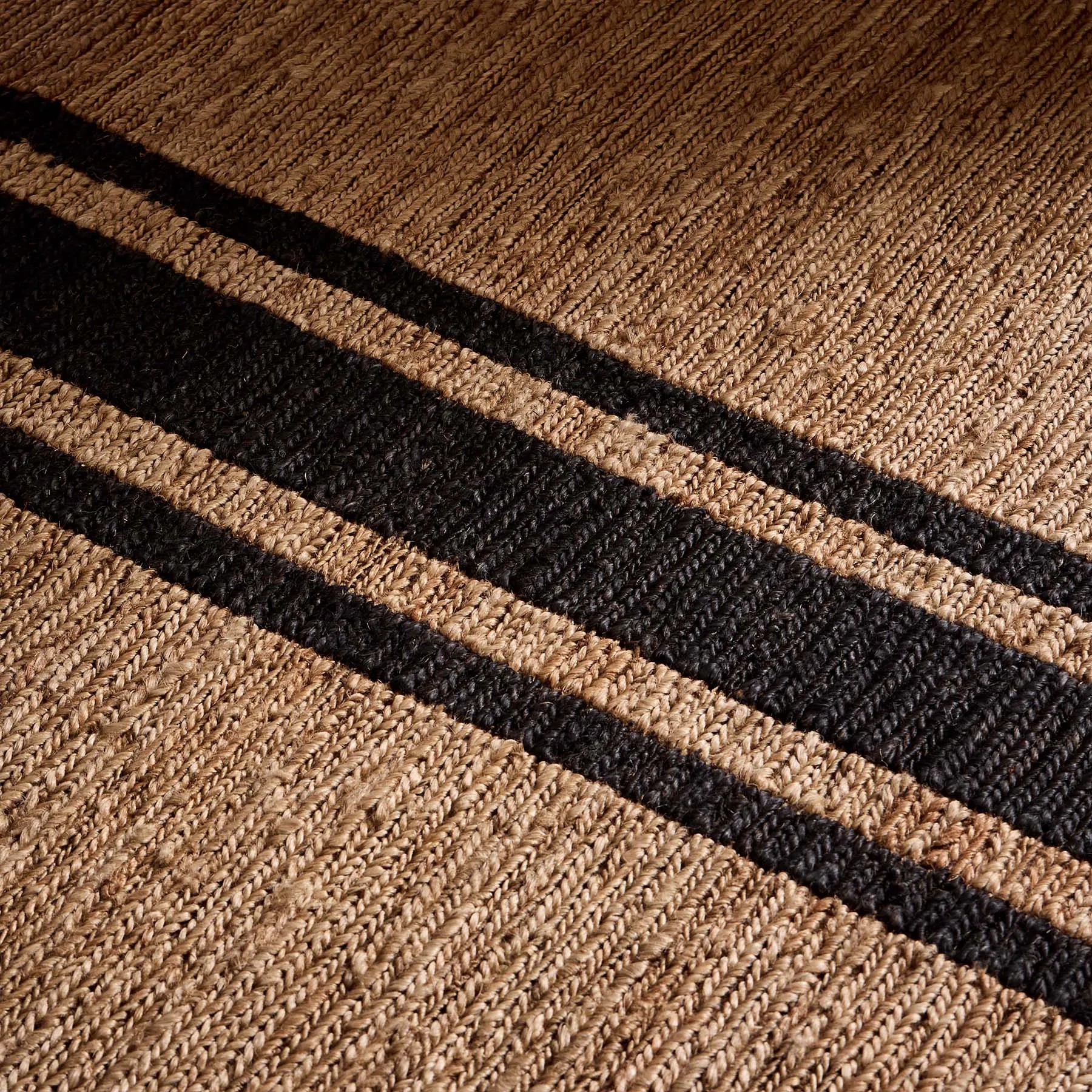 Triple Stripe Jute Runner 3.5Ft X 14Ft - Natural/Charcoal Stripe