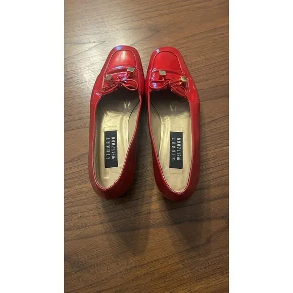 Vintage Stuart Weitzman Rare ballerina flat  Cherry  Red Patent Leather Bow 8w