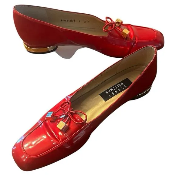 Vintage Stuart Weitzman Rare ballerina flat  Cherry  Red Patent Leather Bow 8w