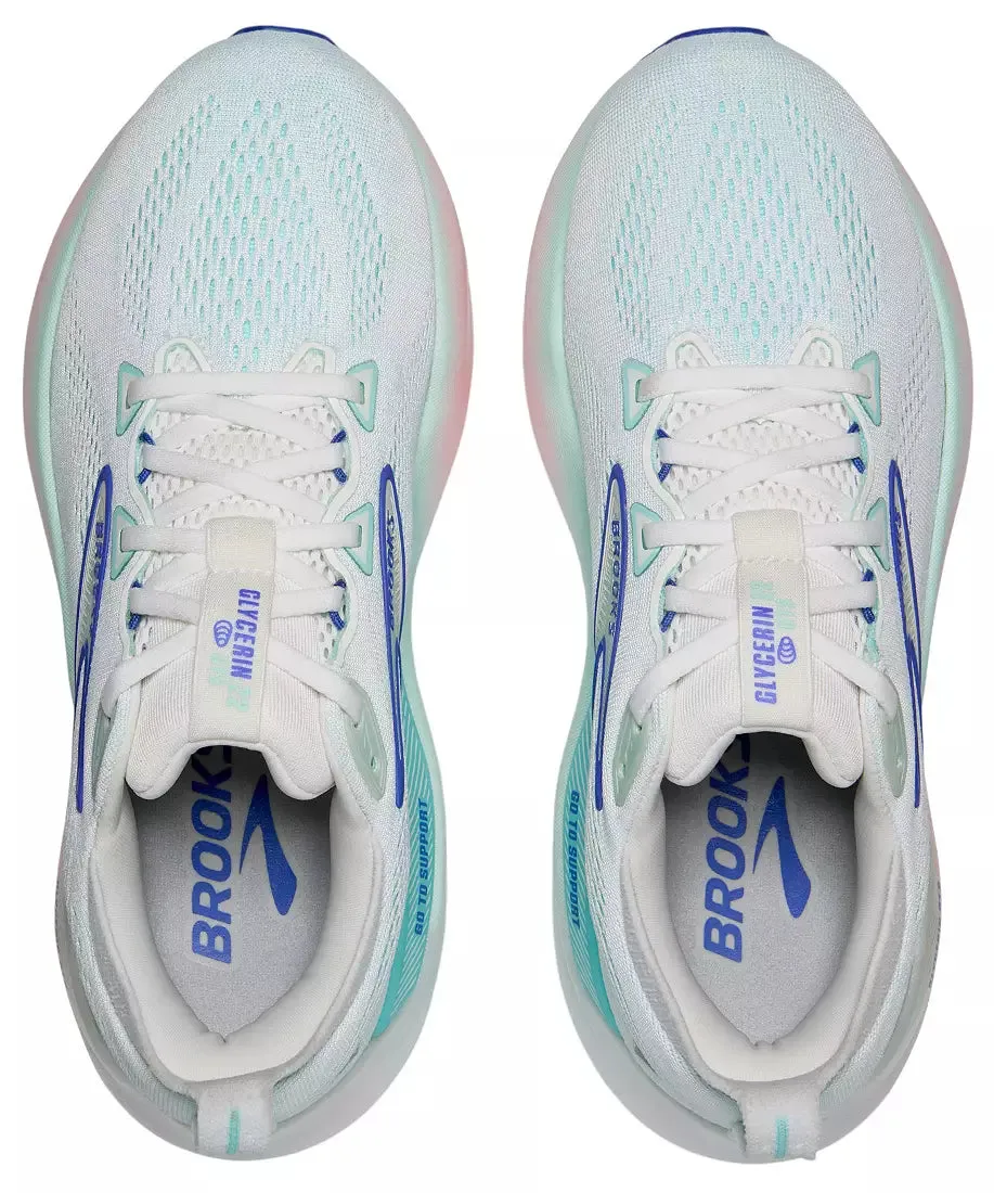 WOMEN'S BROOKS GLYCERIN GTS 22 | WHITE / LIMPET SHELL / AMPARO BLUE