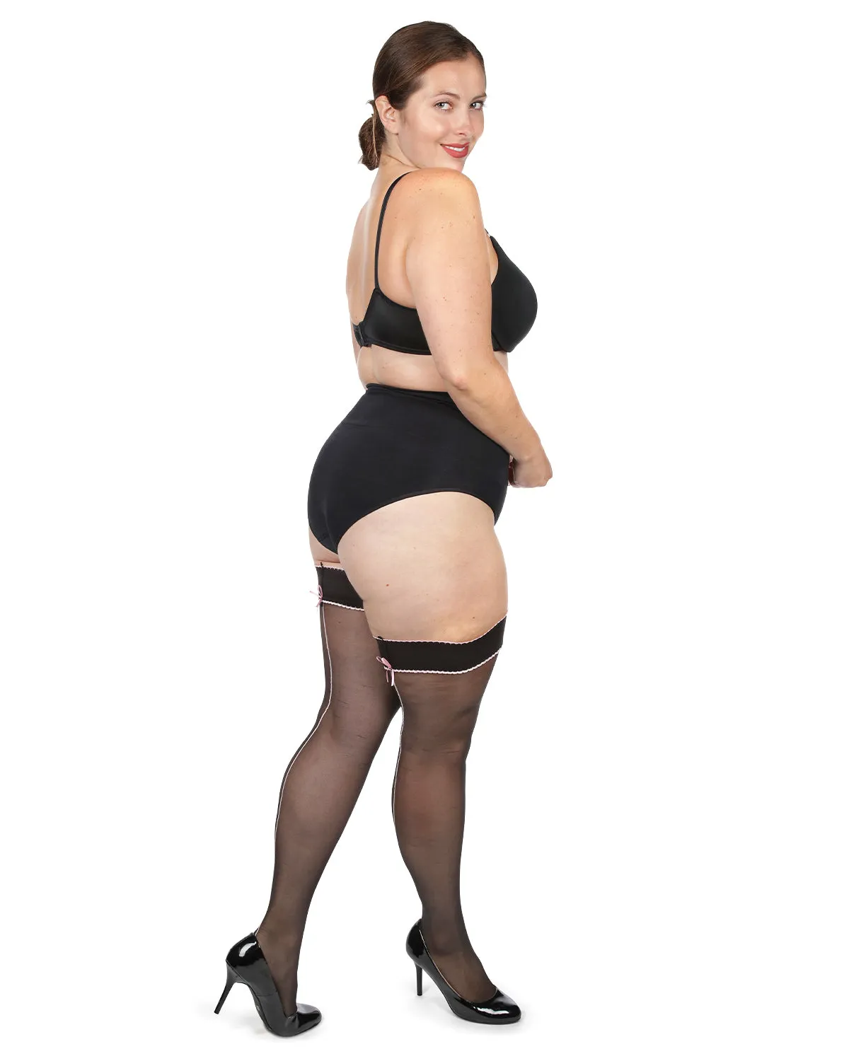 Women's Pretty in Pink Backseam Sheer 20 Denier Thigh High